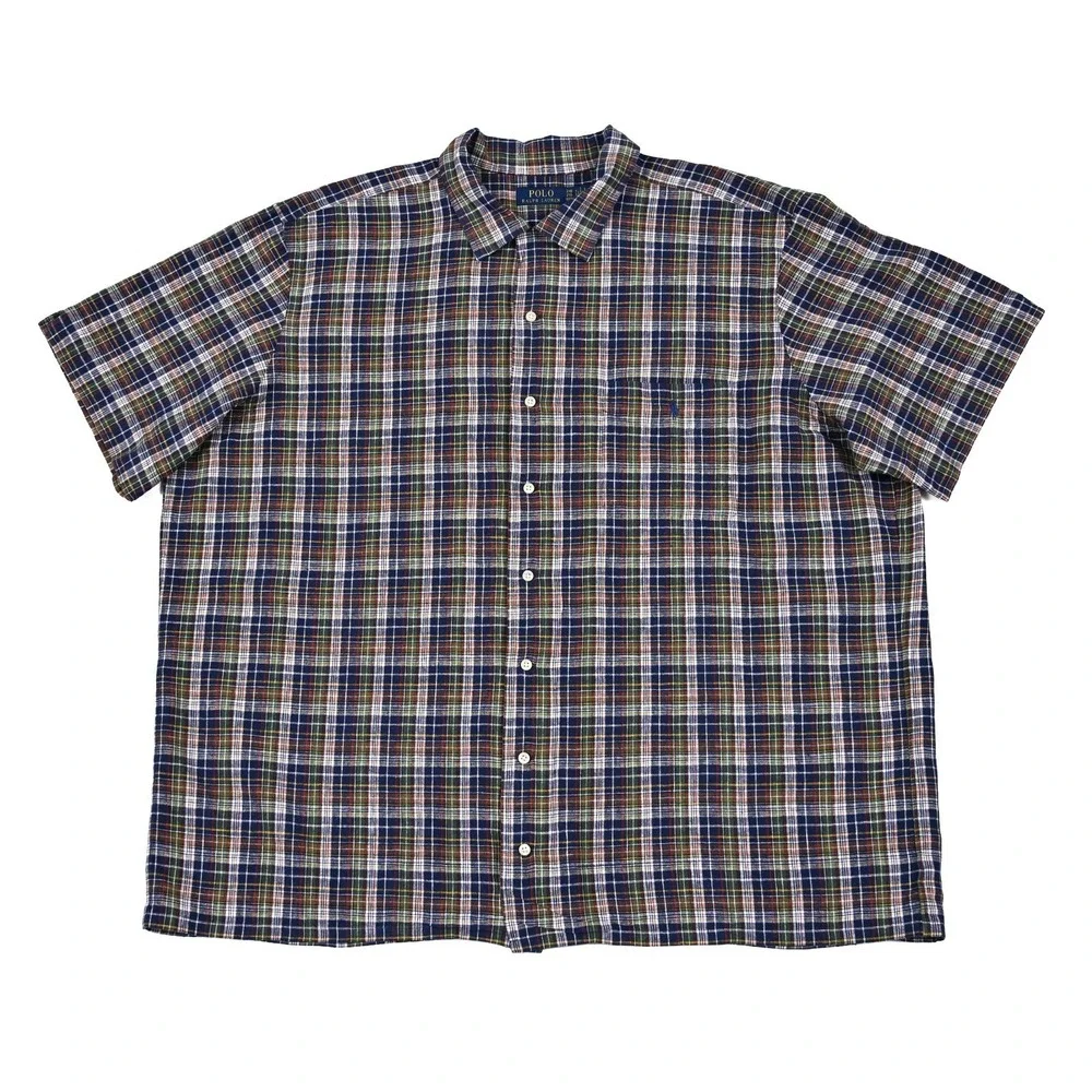 Polo Ralph Lauren Men's 2XB Multi Plaid Linen‎ Cotton Button Down Shirt S/S Pony